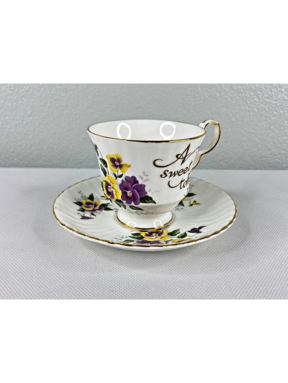 Royal Windsor Pansy A Sweet Token Tea Cup & Saucer Purple Yellow Floral